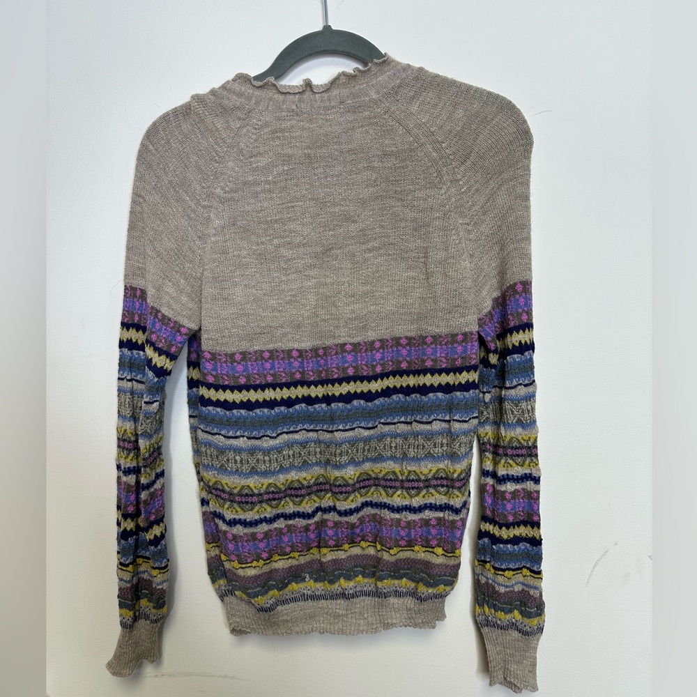 SOL hand knit Peru sweater large 100% baby alpaca tan purple long sleeve soft - Picture 5 of 7